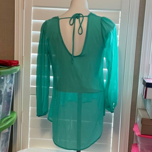 a'gaci Teal Sheer Long Sleeve Blouse - Picture 3 of 5